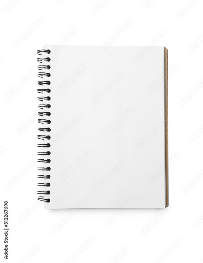 Stylish open notebook isolated on white, top view Stylish open notebook isolated on white, top view