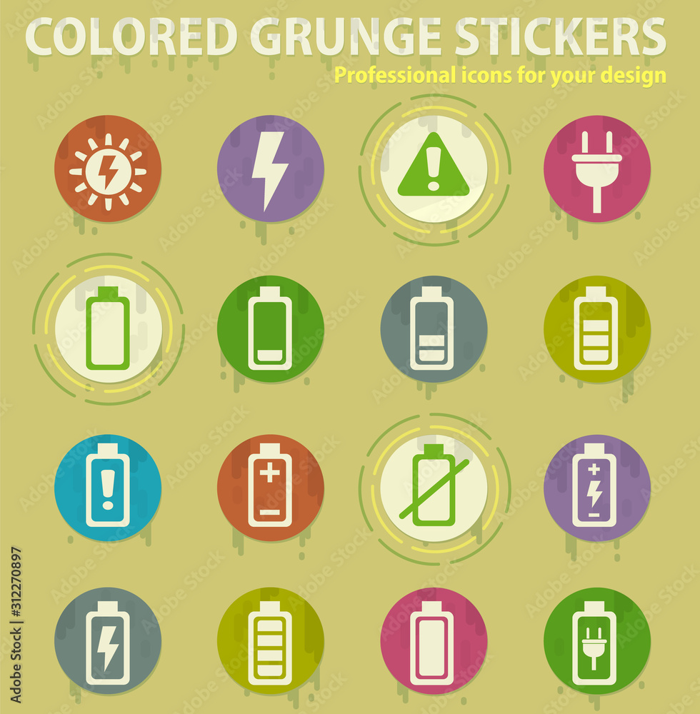 Battery charge colored grunge icons Battery charge colored grunge icons