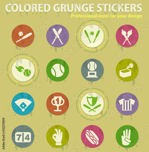 baseball colored grunge icons