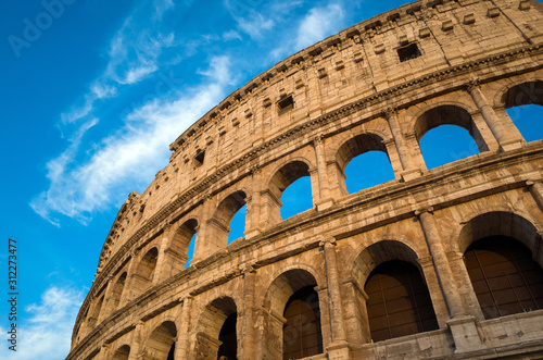Photography Close up view of Rome Colosseum, a popular tourist destination in Europe