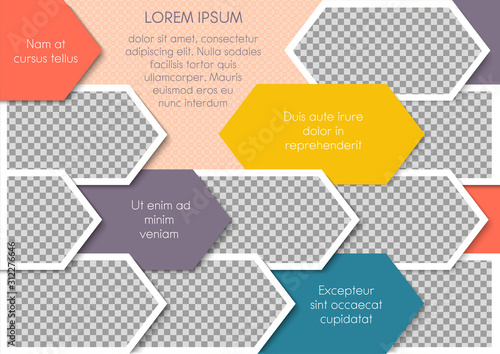 Template for photo collage or infographic in modern style. Frames for clipping masks are in the vector file. Template for a photo album with geometric frames