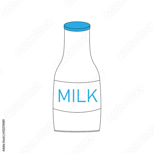 Bottle with milk. White bottle with a blue cap and the inscription milk. vector eps illustration.