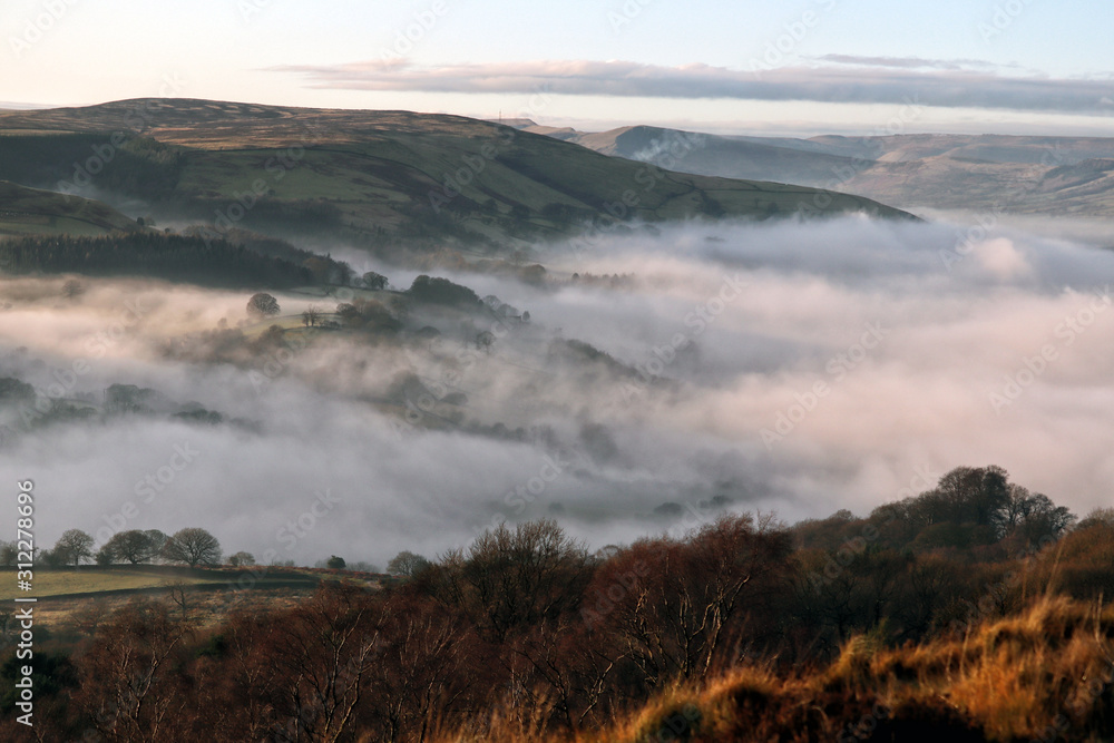 Low mist filling the Derwent Valley, Hathersage, Derbyshire Low mist filling the Derwent Valley, Hathersage, Derbyshire