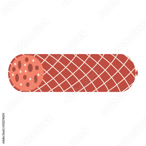 Big sausage with slices of bacon. Flat style meat product. Vector eps illustration.