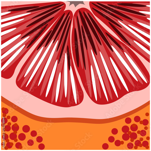 Grapefruit flat pattern on a white background. Red citrus fruit. Vector illustration.