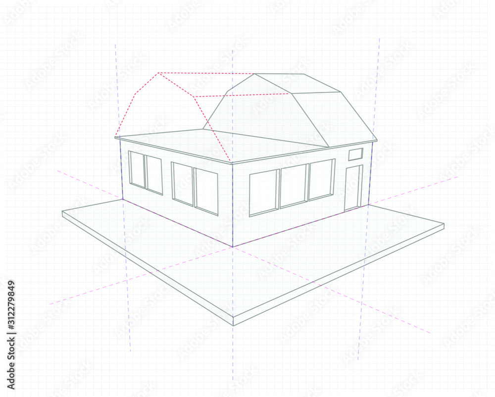 House drawing gray color on axis on squared paper House drawing gray color on axis on squared paper
