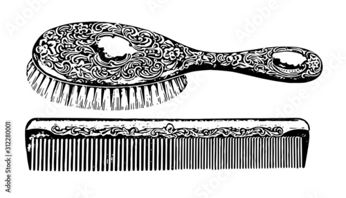 vintage comb and hairbrush, authentic 1900's catalog item