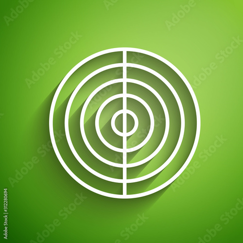 White line Earth structure icon isolated on green background. Geophysics concept with earth core and section layers earth. Vector Illustration