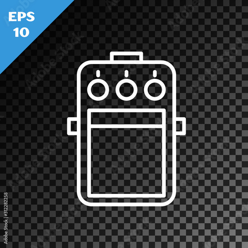 White line Guitar pedal icon isolated on transparent dark background. Musical equipment. Vector Illustration