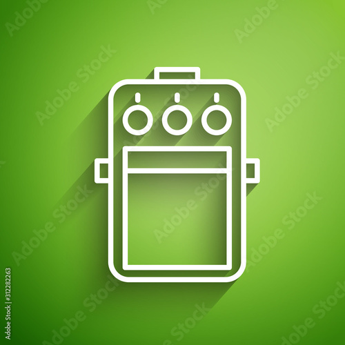 White line Guitar pedal icon isolated on green background. Musical equipment. Vector Illustration