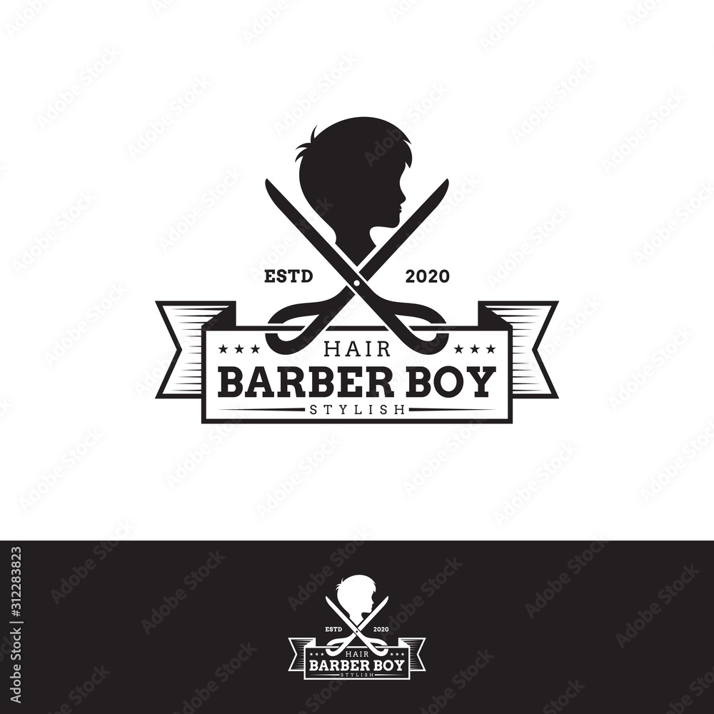Vintage kids barbershop logo. Retro hair salon logo design. Emblem haircut  for child logo template. Children's hair stylist vector Stock Vector |  Adobe Stock