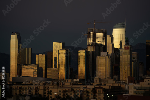 Close up shot of Los Angeles downtown after the sunset Fototapeta