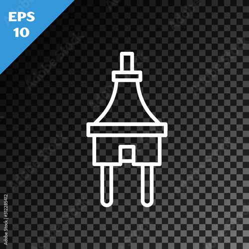 White line Electric plug icon isolated on transparent dark background. Concept of connection and disconnection of the electricity. Vector Illustration