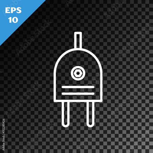 White line Electric plug icon isolated on transparent dark background. Concept of connection and disconnection of the electricity. Vector Illustration