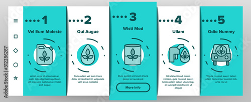 Biofuel Eco Energy Onboarding Mobile App Page Screen Vector. Rechargeable Battery Power, Electric Biofuel Car And Recycling Light Bulb Illustrations