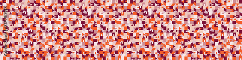 Architectural cottage house vector seamless banner pattern. Paper cut style collage border background. Tiny mosaic facade band for vacation brochure. Travel tourism ribbon trim edge. Modern style.
