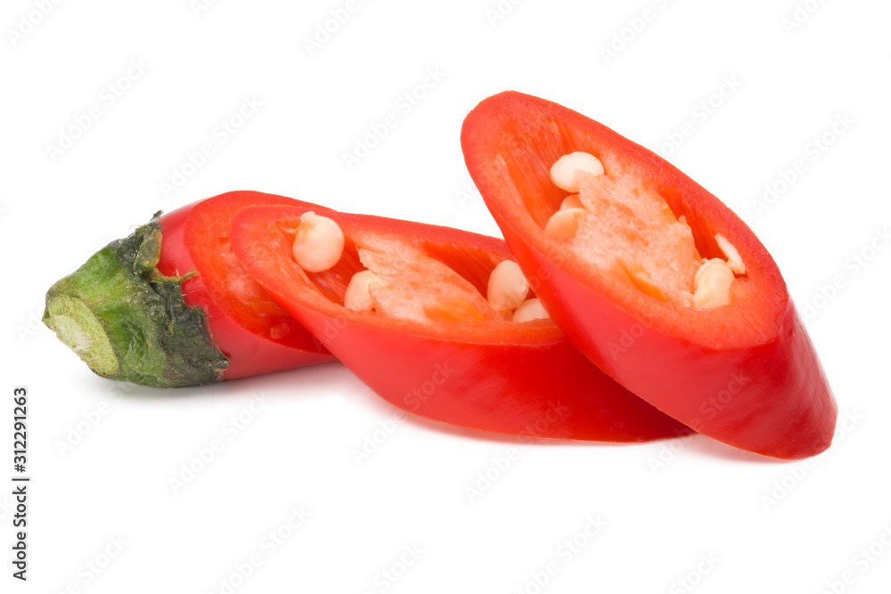 Sliced Fresh red pepper on a white background with clipping path. Sliced Fresh red pepper on a white background with clipping path.