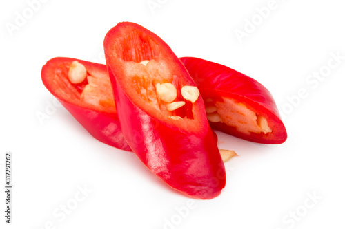 Sliced Fresh red pepper on a white background with clipping path.