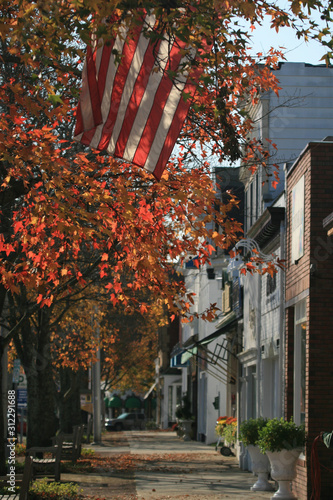 Autumn in patriotic small town