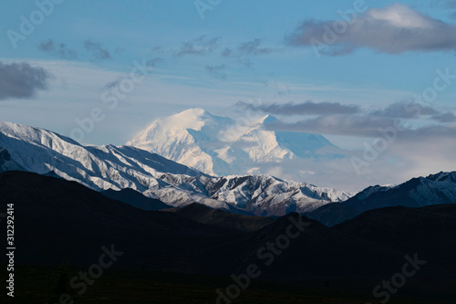 Morning light on Denali from above Sanctuary River