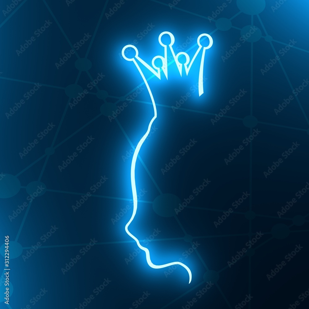 Profile view silhouette of a princess or queen. Cute adolescent girl portrait. Fashion branding emblem. 3D rendering