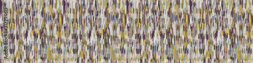  Spliced vector border stripe. Geometric variegated banner background. Seamless boho ikat pattern with woven broken lines. Modern distorted melange textile ribbon trim. Trendy marl disrupted glitch.