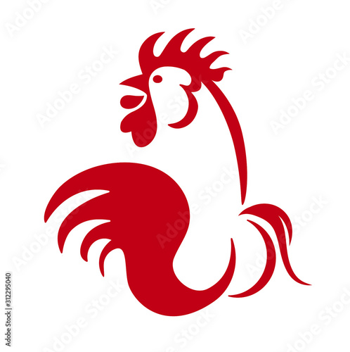 red rooster cock icon logo graphic, a male domestic chicken