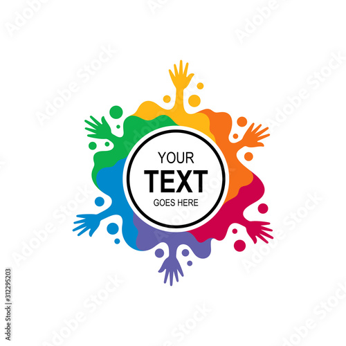 Colorful hands banner logo vector. Vector of hands with text place. Creative hands symbol. Community, foundation and education logo template. Circular hands clip art