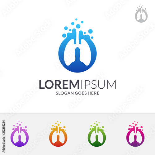Lung with water bubble flat logo concept. Healthy and fresh lung logo. Oxygen and respiration logo template. Medical icon. Vector of human internal organ