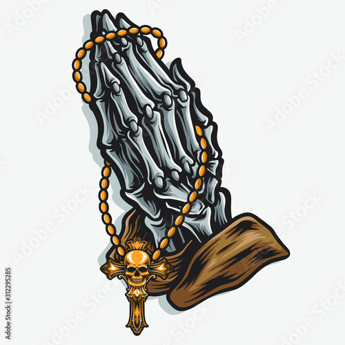 praying hand skeleton vector logo