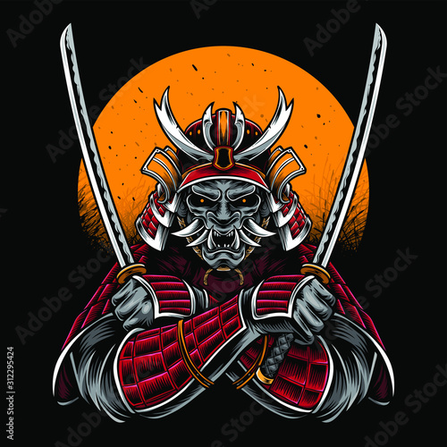 samurai holding katana vector artwork