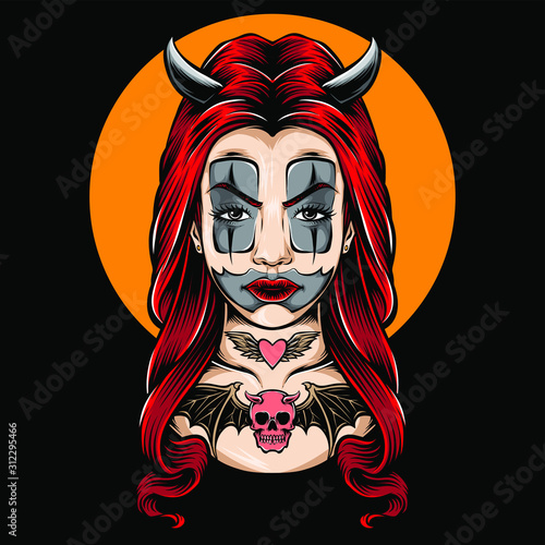 devil girl with clown face vector