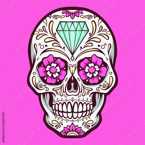 pink sugar skull vector logo