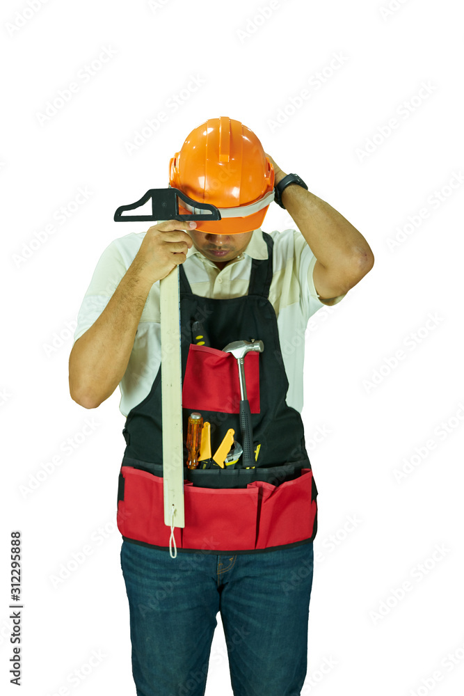locksmith waering safety helmet on white isolate and selective path locksmith waering safety helmet on white isolate and selective path