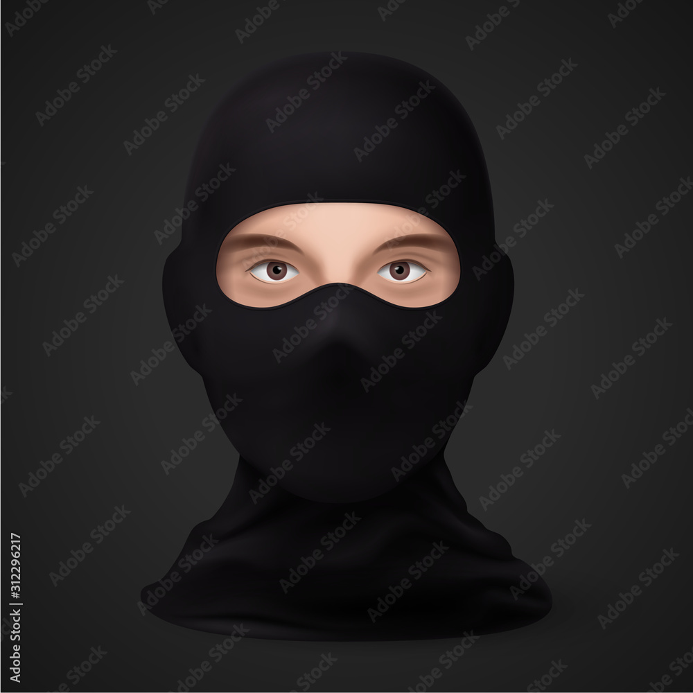 Mask on the Face Balaclava Snowboarding or Mountain Skiing Protective Wear on Black Backdrop. Symbol of Hacker or a Criminal Person. Also Equipment for Special Forces or Winter Sports Mask on the Face Balaclava Snowboarding or Mountain Skiing Protective Wear on Black Backdrop. Symbol of Hacker or a Criminal Person. Also Equipment for Special Forces or Winter Sports