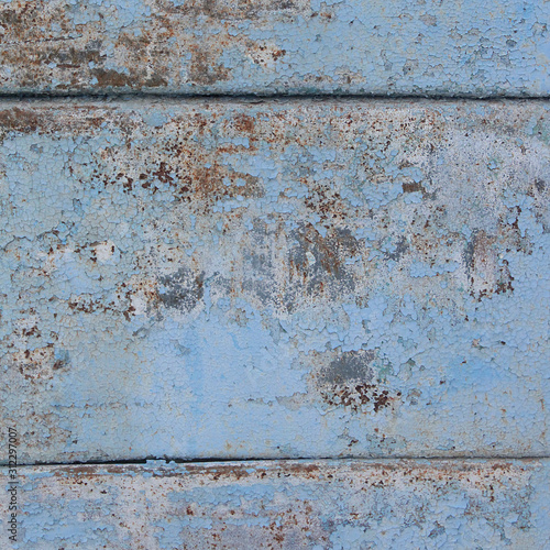 the texture of the rust is very old fence with peeling sky blue paint. Non-repetitive and diverse. The uniqueness of each image in the transitions and the amount of paint