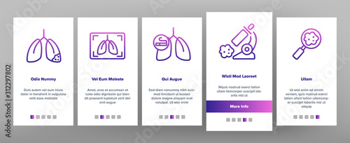 Cancer Anatomy Disease Onboarding Mobile App Page Screen Vector. Cancer Of Stomach And Lungs, Bones And Breasts, Brain And Liver Illustrations