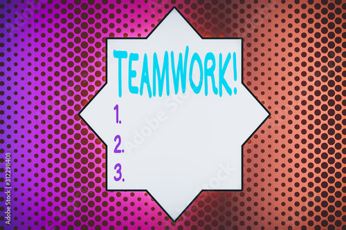 Writing note showing Teamwork. Business concept for combined action of group especially when effective and efficient Endless Different Sized Polka Dots in Random Repeated Mirror Reflection
