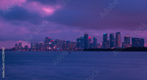 downtown miami city views landscape horizon sky clouds architecture building urban sunset lights florida sea