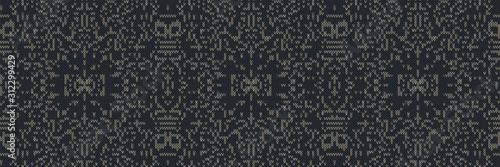 Dark tweed knit stitch effect vector border texture. Masculine gray seamless woven pattern. Hand knitting sweater material. Close up fabric textile  banner background. Homespun wool ribbon trim edge.