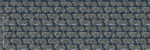 Dark tweed knit stitch effect vector border texture. Masculine gray seamless woven pattern. Hand knitting sweater material. Close up fabric textile  banner background. Homespun wool ribbon trim edge.