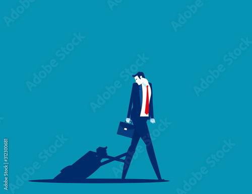 Obstacles in the next step. Shadow hand pulling concept. Flat cartoon vector illustration design.