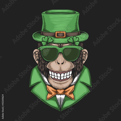 Monkey Head St. patrick's day vector illustration 