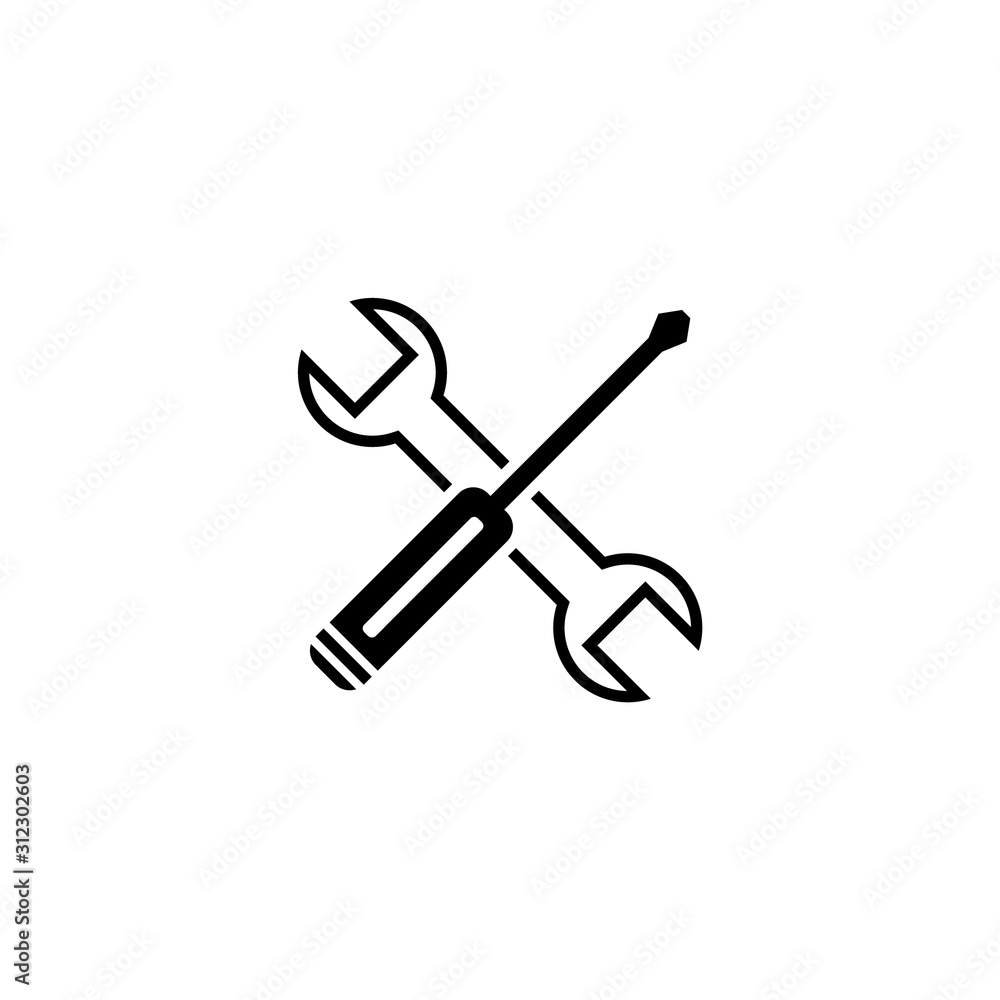 Screwdriver and wrench tool vector icon on white background. Screwdriver and wrench tool vector icon on white background.