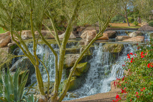 Water fall at Anthem in the Sonoran Desert, Maricopa County, Arizona USA