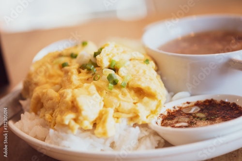 Delicious Jasmine rice on top with scramble egg