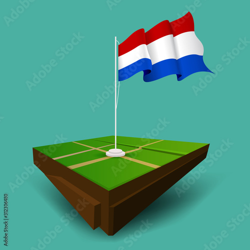 Netherlands waving vector flag on the soil
