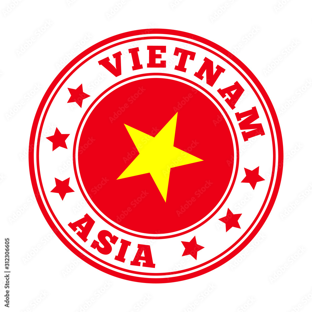Vietnam sign with national flag in a round logo. Vector illustration.