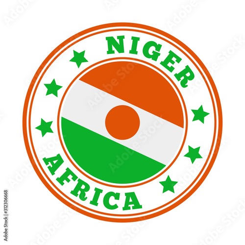Niger sign with round country logo and flag. Vector illustration of national symbol.