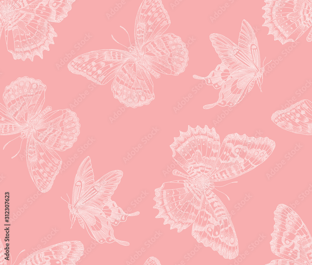 Seamless background of the flying butterflies,beautiful seamless floral summer pattern background, wallpaper.